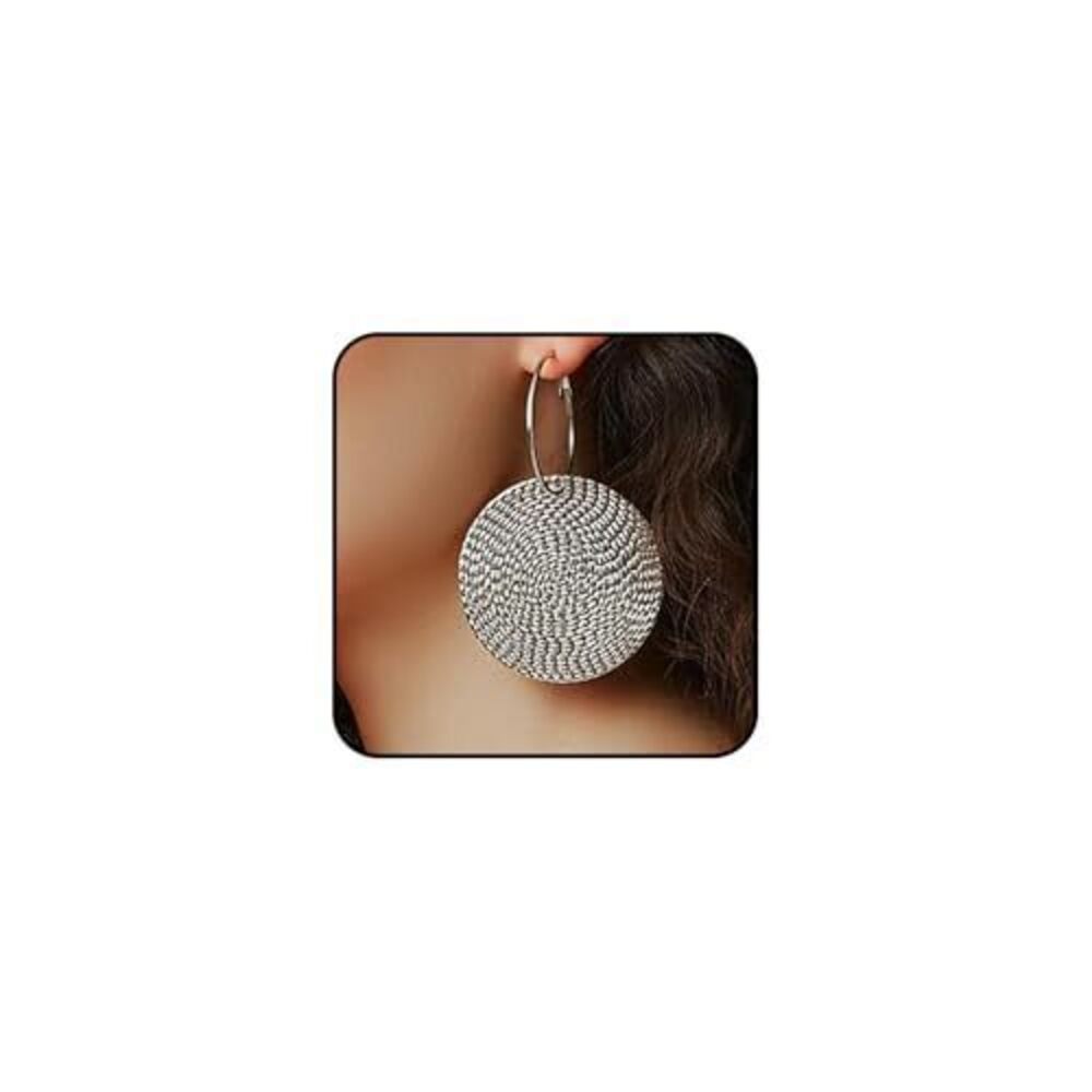 9372 Hammered Gold Large Earrings Boho Vintage Texture Disc Circle Drop